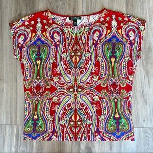 Ralph Lauren Red Print Short Sleeve Top